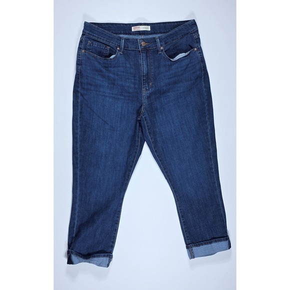 Signature by Levi Strauss & Co. Denim - Signature by Levi Strauss Womens Mid-Rise Capri Jeans Dark Wash Blue Denim Crop